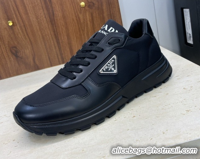 Top Grade Prada Men's Prax 01 nylon and leather sneakers Black2 1E804M 0228044