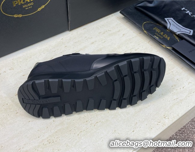 Top Grade Prada Men's Prax 01 nylon and leather sneakers Black2 1E804M 0228044