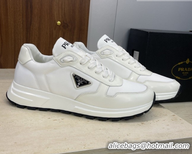 Stylish Prada Men's Prax 01 nylon and leather sneakers White2 1E804M 0228045