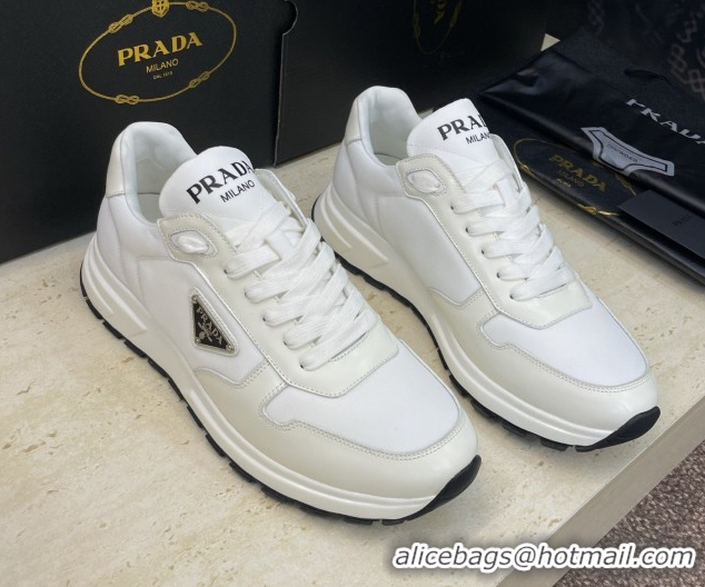 Stylish Prada Men's Prax 01 nylon and leather sneakers White2 1E804M 0228045