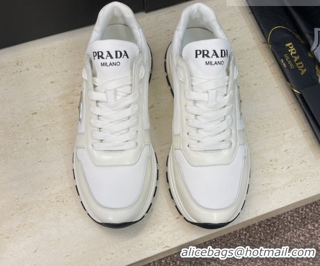 Stylish Prada Men's Prax 01 nylon and leather sneakers White2 1E804M 0228045