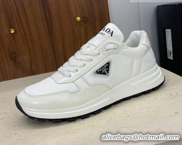 Stylish Prada Men's Prax 01 nylon and leather sneakers White2 1E804M 0228045