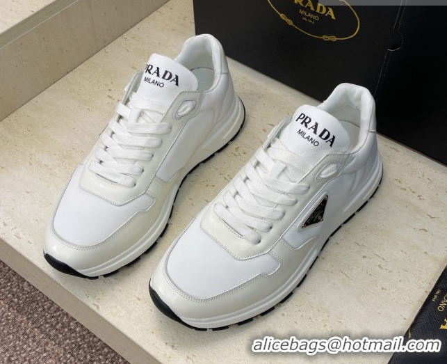 Stylish Prada Men's Prax 01 nylon and leather sneakers White2 1E804M 0228045