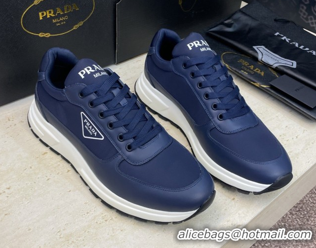 Best Price Prada Men's Prax 01 nylon and leather sneakers Blue 1E804M 0228046