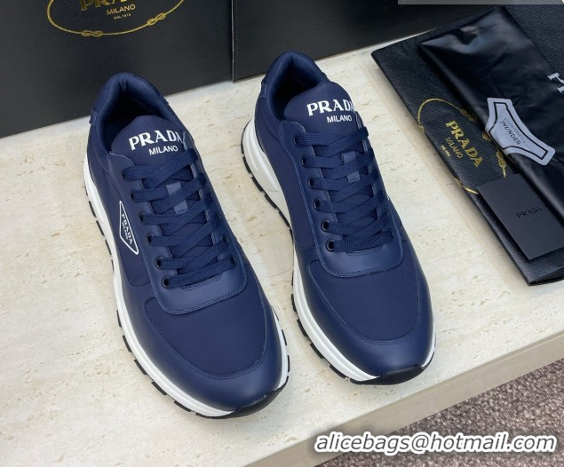 Best Price Prada Men's Prax 01 nylon and leather sneakers Blue 1E804M 0228046