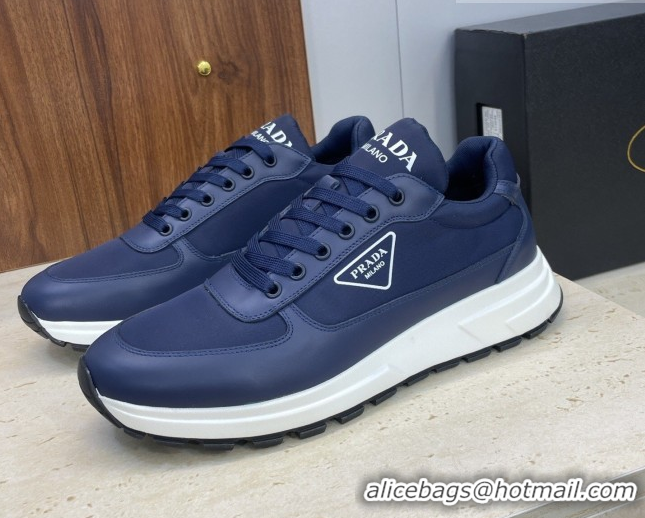 Best Price Prada Men's Prax 01 nylon and leather sneakers Blue 1E804M 0228046