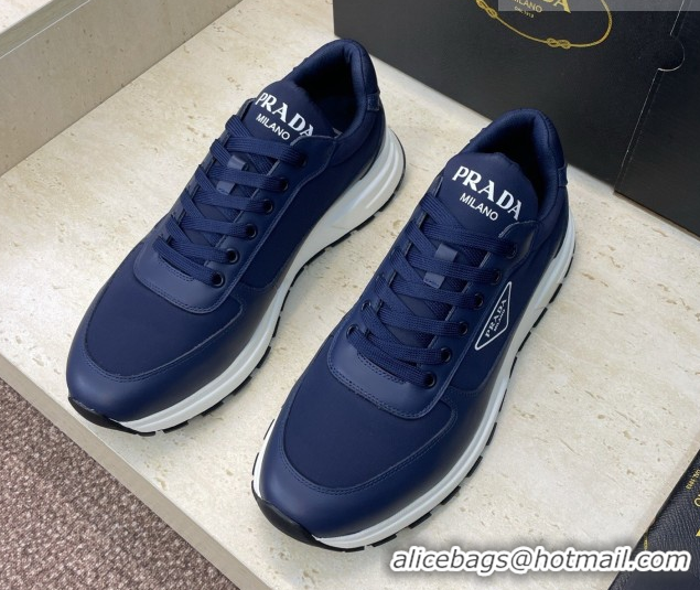 Best Price Prada Men's Prax 01 nylon and leather sneakers Blue 1E804M 0228046