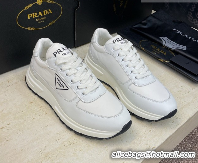 Duplicate Prada Men's Prax 01 nylon and leather sneakers White3 1E804M 0228047