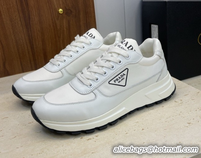 Duplicate Prada Men's Prax 01 nylon and leather sneakers White3 1E804M 0228047