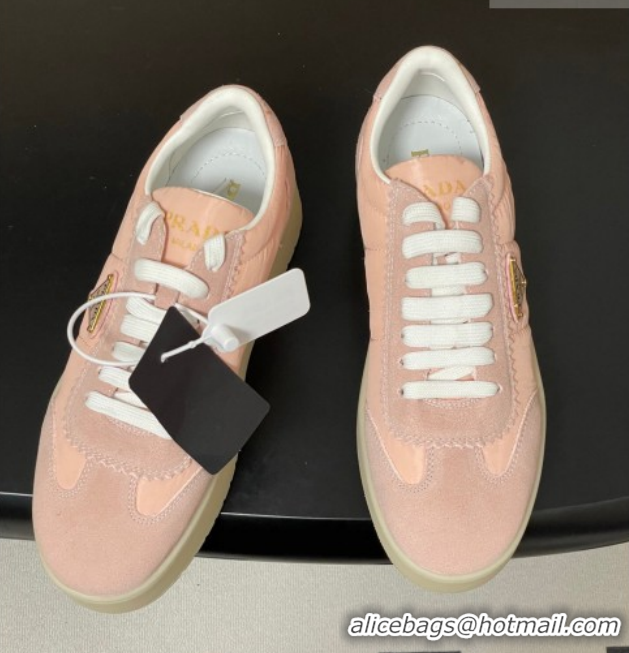 Sumptuous Prada Downtown Bold Nylon and Suede Platform Sneakers 5cm Light Pink 0228049