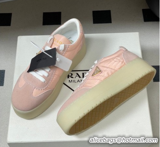 Sumptuous Prada Downtown Bold Nylon and Suede Platform Sneakers 5cm Light Pink 0228049