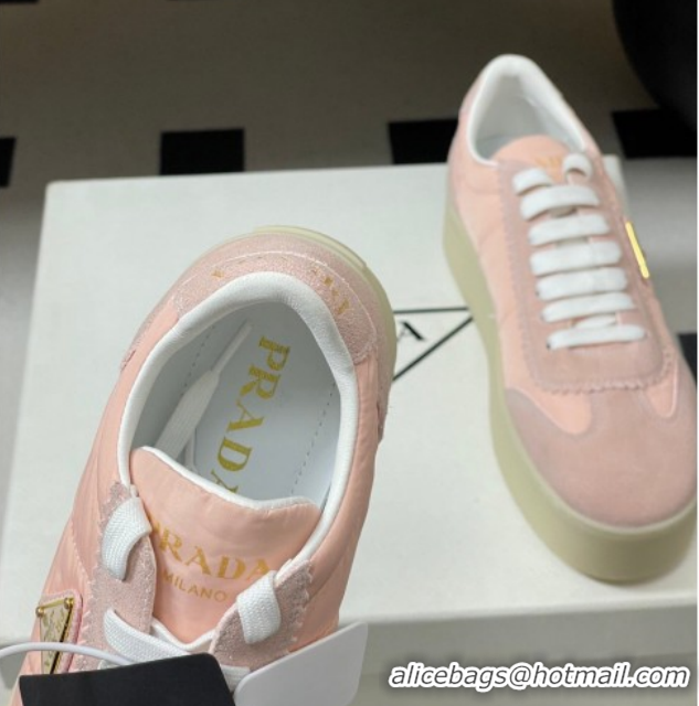 Sumptuous Prada Downtown Bold Nylon and Suede Platform Sneakers 5cm Light Pink 0228049