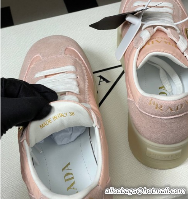 Sumptuous Prada Downtown Bold Nylon and Suede Platform Sneakers 5cm Light Pink 0228049