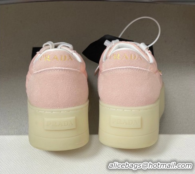 Sumptuous Prada Downtown Bold Nylon and Suede Platform Sneakers 5cm Light Pink 0228049