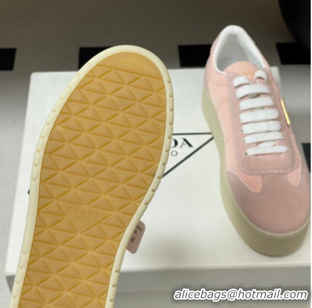 Sumptuous Prada Downtown Bold Nylon and Suede Platform Sneakers 5cm Light Pink 0228049
