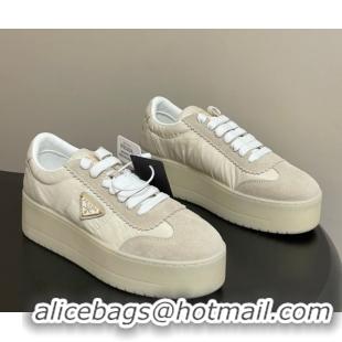 Sophisticated Prada Downtown Bold Nylon and Suede Platform Sneakers 5cm Light Beige 0228050