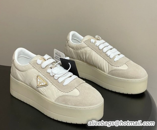 Sophisticated Prada Downtown Bold Nylon and Suede Platform Sneakers 5cm Light Beige 0228050