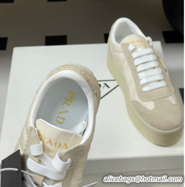 Sophisticated Prada Downtown Bold Nylon and Suede Platform Sneakers 5cm Light Beige 0228050