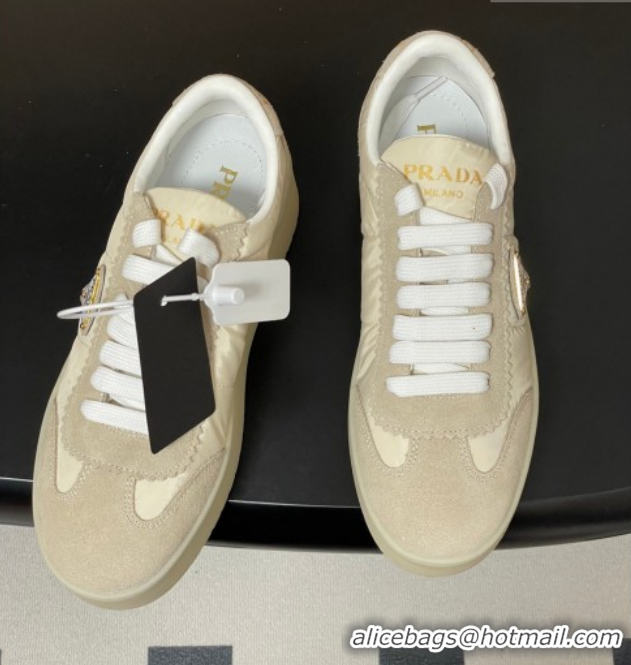 Sophisticated Prada Downtown Bold Nylon and Suede Platform Sneakers 5cm Light Beige 0228050
