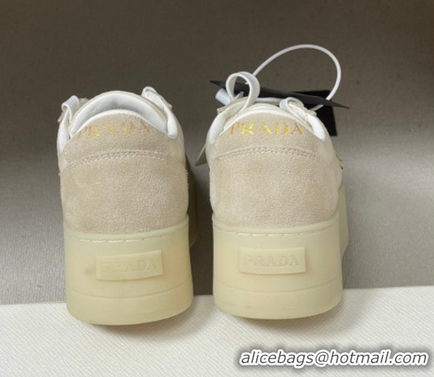 Sophisticated Prada Downtown Bold Nylon and Suede Platform Sneakers 5cm Light Beige 0228050