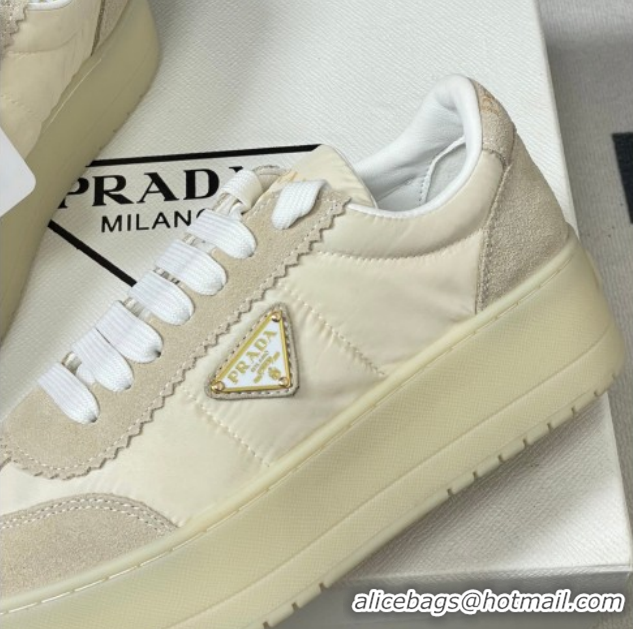 Sophisticated Prada Downtown Bold Nylon and Suede Platform Sneakers 5cm Light Beige 0228050