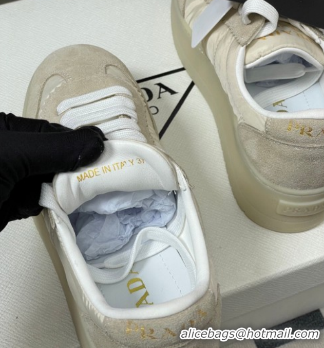 Sophisticated Prada Downtown Bold Nylon and Suede Platform Sneakers 5cm Light Beige 0228050