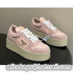 Stylish Prada Downtown Bold Nylon and Suede Platform Sneakers 5cm Pink2 1E792M 0228052