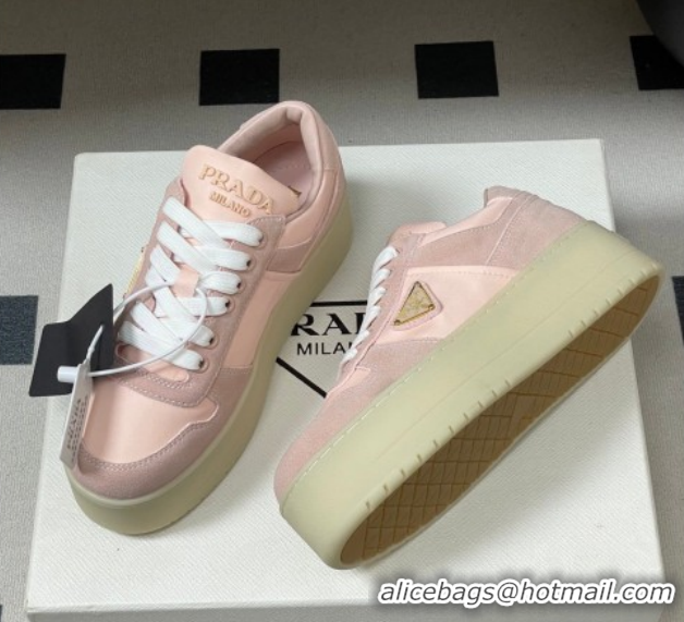 Stylish Prada Downtown Bold Nylon and Suede Platform Sneakers 5cm Pink2 1E792M 0228052