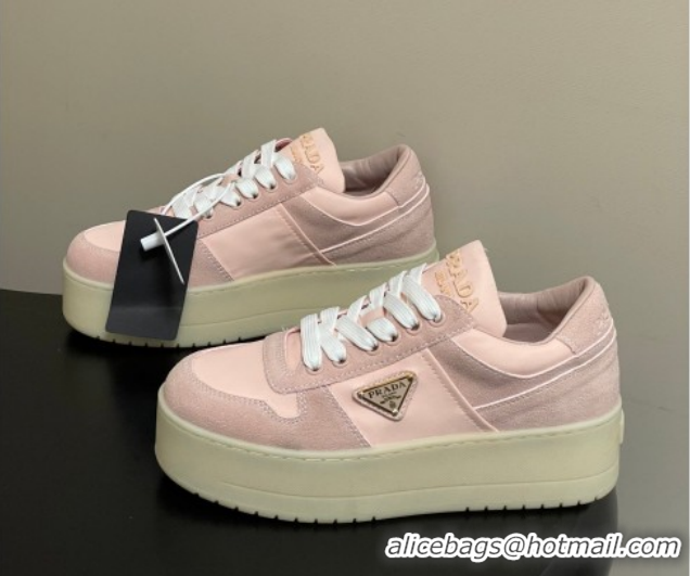 Stylish Prada Downtown Bold Nylon and Suede Platform Sneakers 5cm Pink2 1E792M 0228052