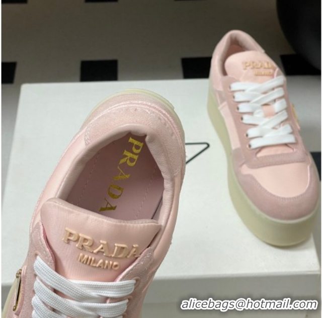 Stylish Prada Downtown Bold Nylon and Suede Platform Sneakers 5cm Pink2 1E792M 0228052