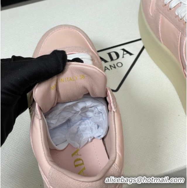 Stylish Prada Downtown Bold Nylon and Suede Platform Sneakers 5cm Pink2 1E792M 0228052