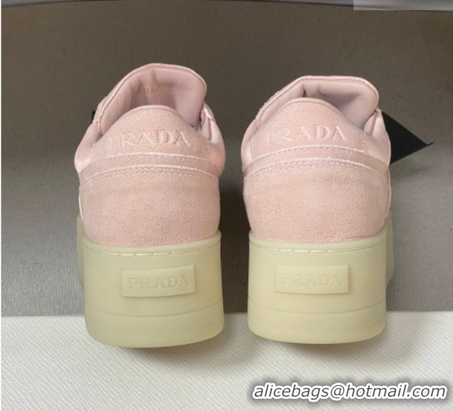 Stylish Prada Downtown Bold Nylon and Suede Platform Sneakers 5cm Pink2 1E792M 0228052
