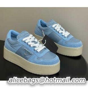 Charming Prada Downtown Bold Nylon and Suede Platform Sneakers 5cm Blue 1E792M 0228053