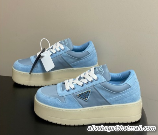 Charming Prada Downtown Bold Nylon and Suede Platform Sneakers 5cm Blue 1E792M 0228053