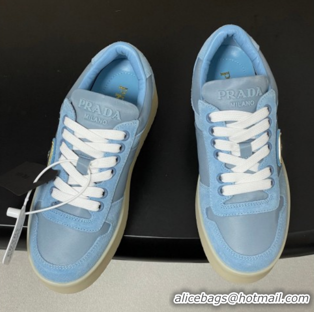 Charming Prada Downtown Bold Nylon and Suede Platform Sneakers 5cm Blue 1E792M 0228053
