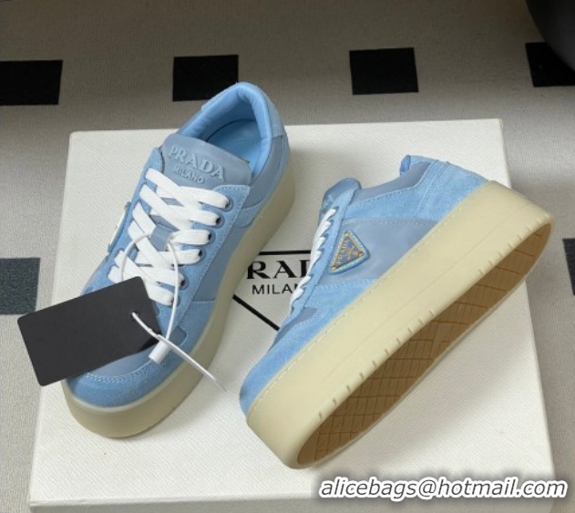 Charming Prada Downtown Bold Nylon and Suede Platform Sneakers 5cm Blue 1E792M 0228053