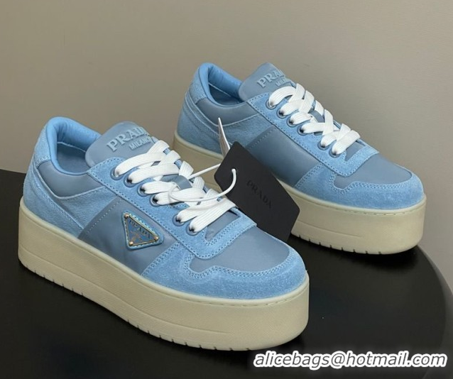 Charming Prada Downtown Bold Nylon and Suede Platform Sneakers 5cm Blue 1E792M 0228053