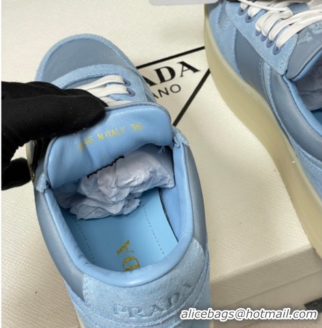 Charming Prada Downtown Bold Nylon and Suede Platform Sneakers 5cm Blue 1E792M 0228053