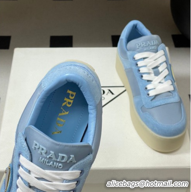 Charming Prada Downtown Bold Nylon and Suede Platform Sneakers 5cm Blue 1E792M 0228053