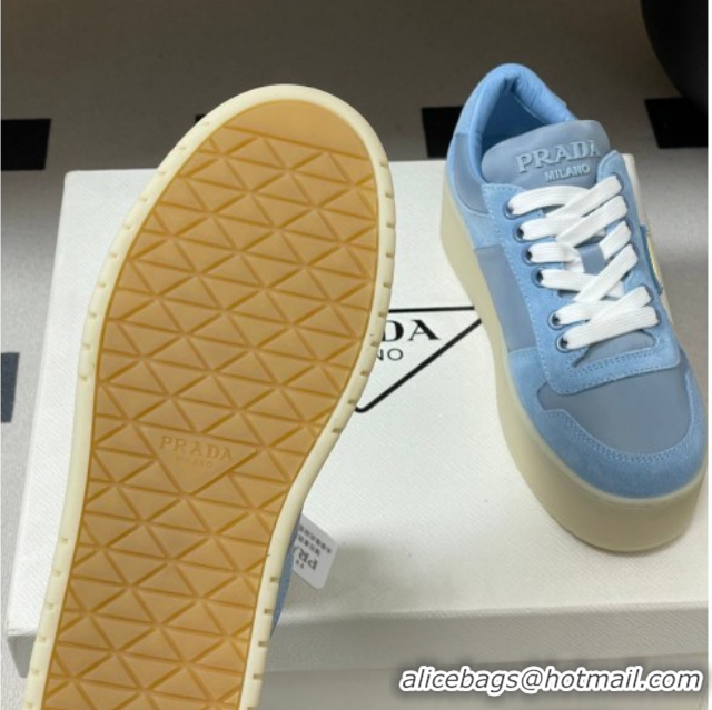 Charming Prada Downtown Bold Nylon and Suede Platform Sneakers 5cm Blue 1E792M 0228053