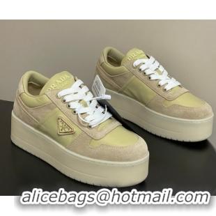 Cheap Price Prada Downtown Bold Nylon and Suede Platform Sneakers 5cm Pale Green 1E792M 0228054