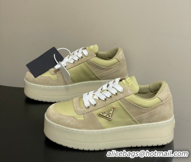 Cheap Price Prada Downtown Bold Nylon and Suede Platform Sneakers 5cm Pale Green 1E792M 0228054