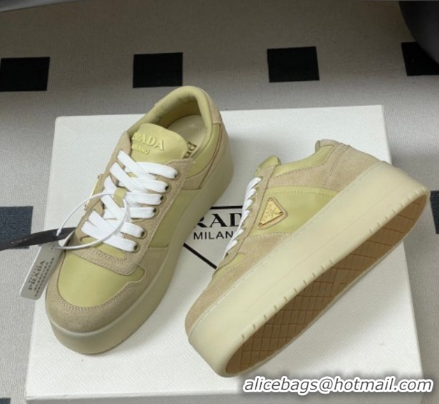 Cheap Price Prada Downtown Bold Nylon and Suede Platform Sneakers 5cm Pale Green 1E792M 0228054