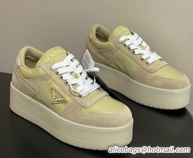 Cheap Price Prada Downtown Bold Nylon and Suede Platform Sneakers 5cm Pale Green 1E792M 0228054