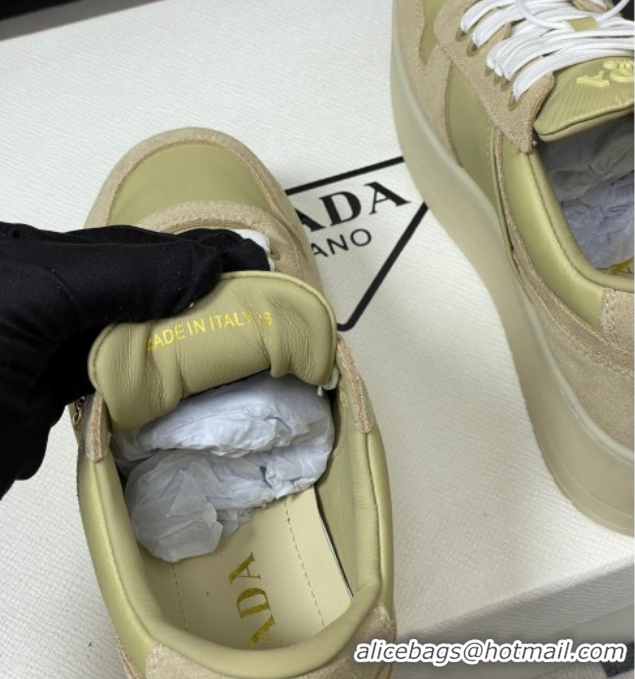 Cheap Price Prada Downtown Bold Nylon and Suede Platform Sneakers 5cm Pale Green 1E792M 0228054