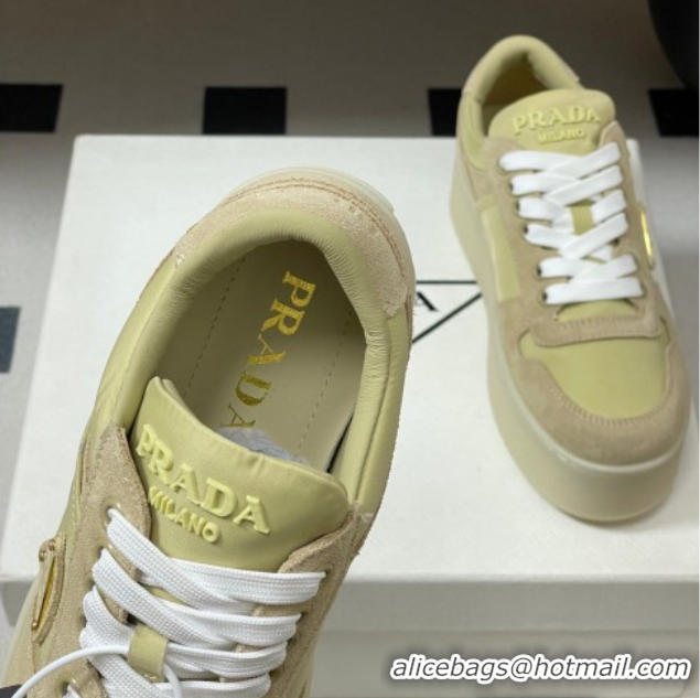 Cheap Price Prada Downtown Bold Nylon and Suede Platform Sneakers 5cm Pale Green 1E792M 0228054