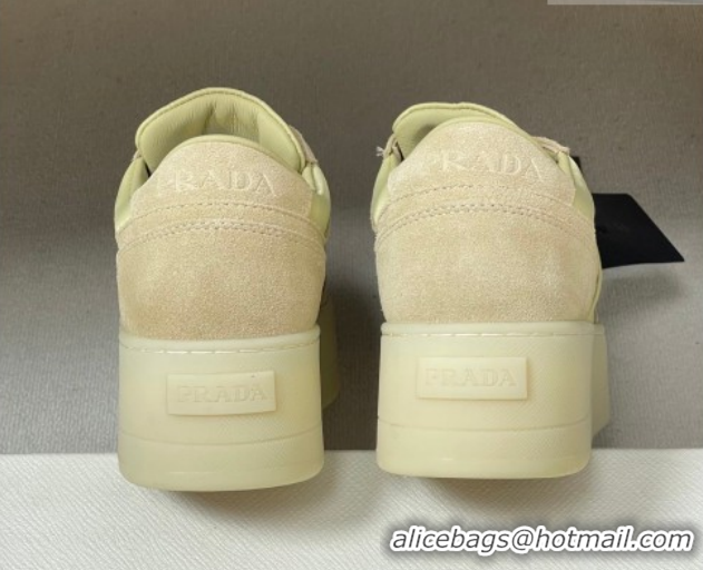 Cheap Price Prada Downtown Bold Nylon and Suede Platform Sneakers 5cm Pale Green 1E792M 0228054