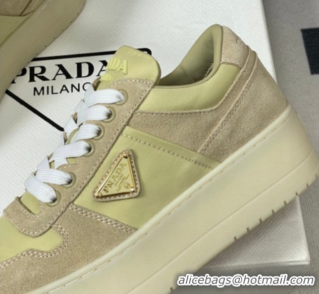 Cheap Price Prada Downtown Bold Nylon and Suede Platform Sneakers 5cm Pale Green 1E792M 0228054