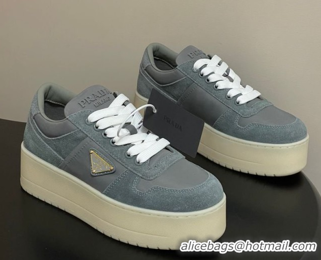 Good Product Prada Downtown Bold Nylon and Suede Platform Sneakers 5cm Grey 1E792M 0228055