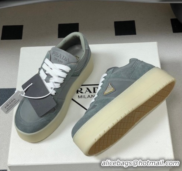 Good Product Prada Downtown Bold Nylon and Suede Platform Sneakers 5cm Grey 1E792M 0228055